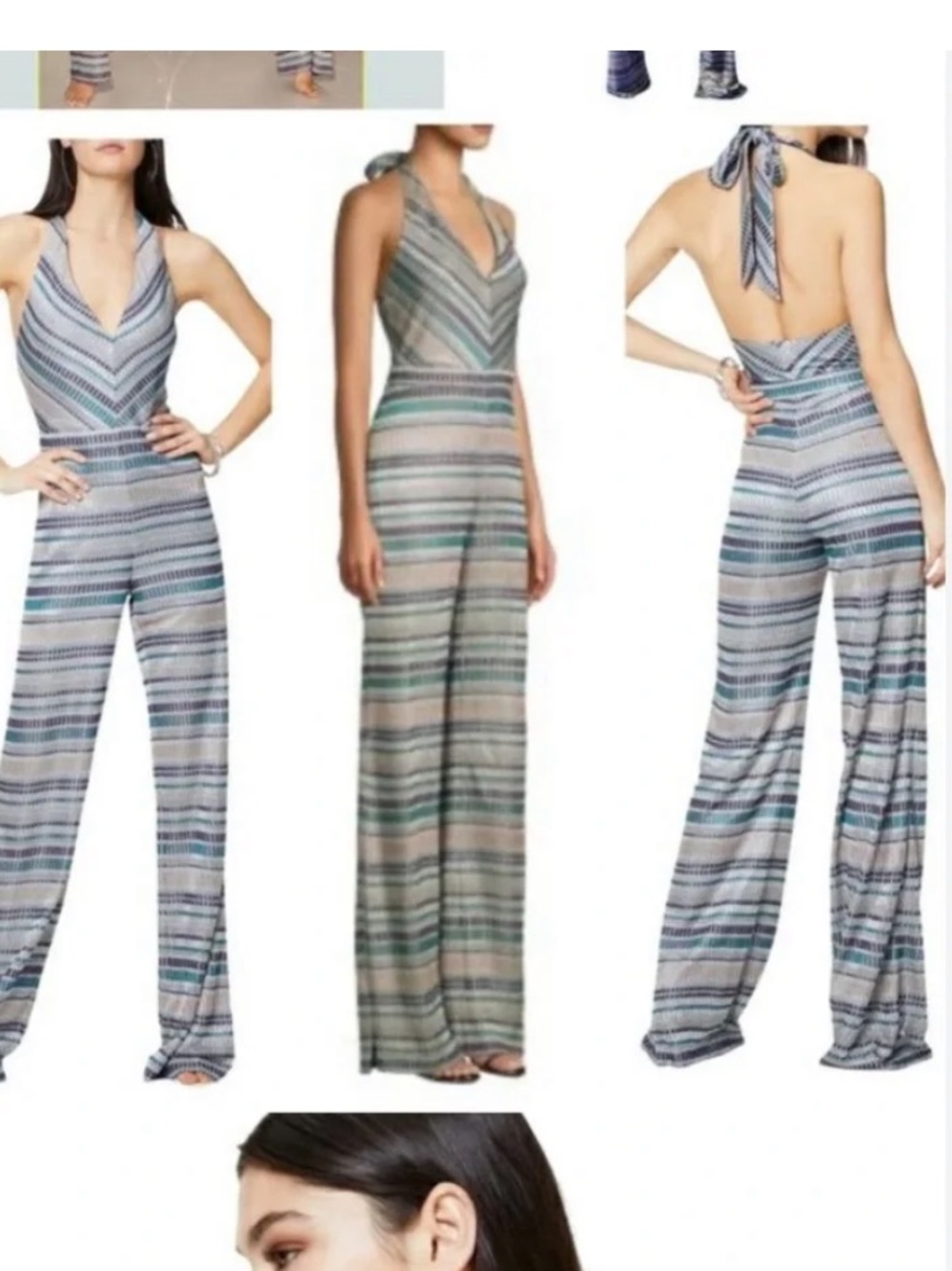 Ramy Brook Striped Halter Jumpsuit in Blue, Gray and Teal - Picture 3 of 8